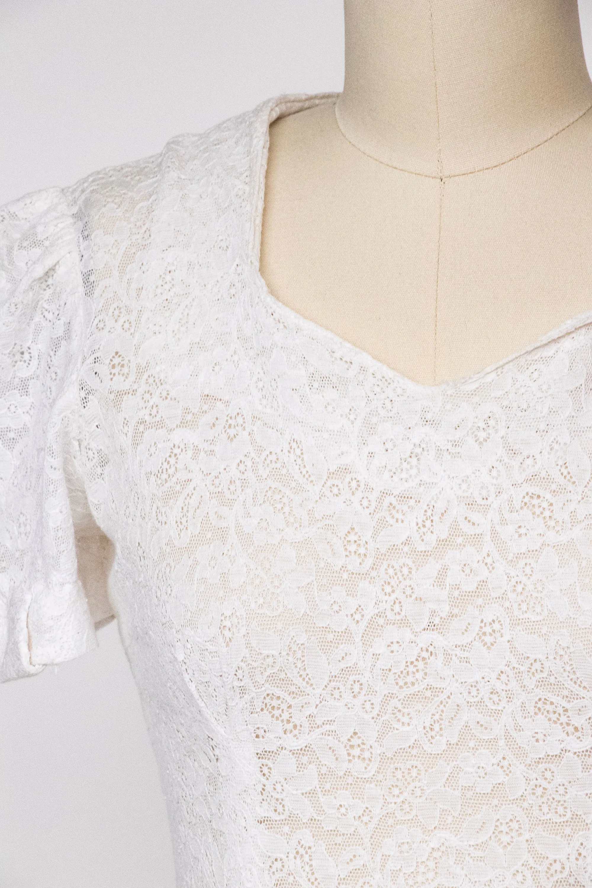1940s Dress Lace Full Skirt Sheer XS