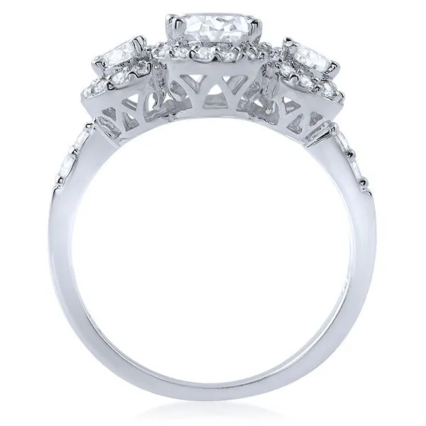 2 CTW 3 Stone Oval Cut Halo CZ Engagement Ring