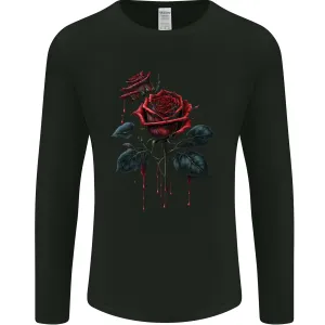 2 Roses Dripping With Blood Gothic Goth Mens Long Sleeve T-Shirt