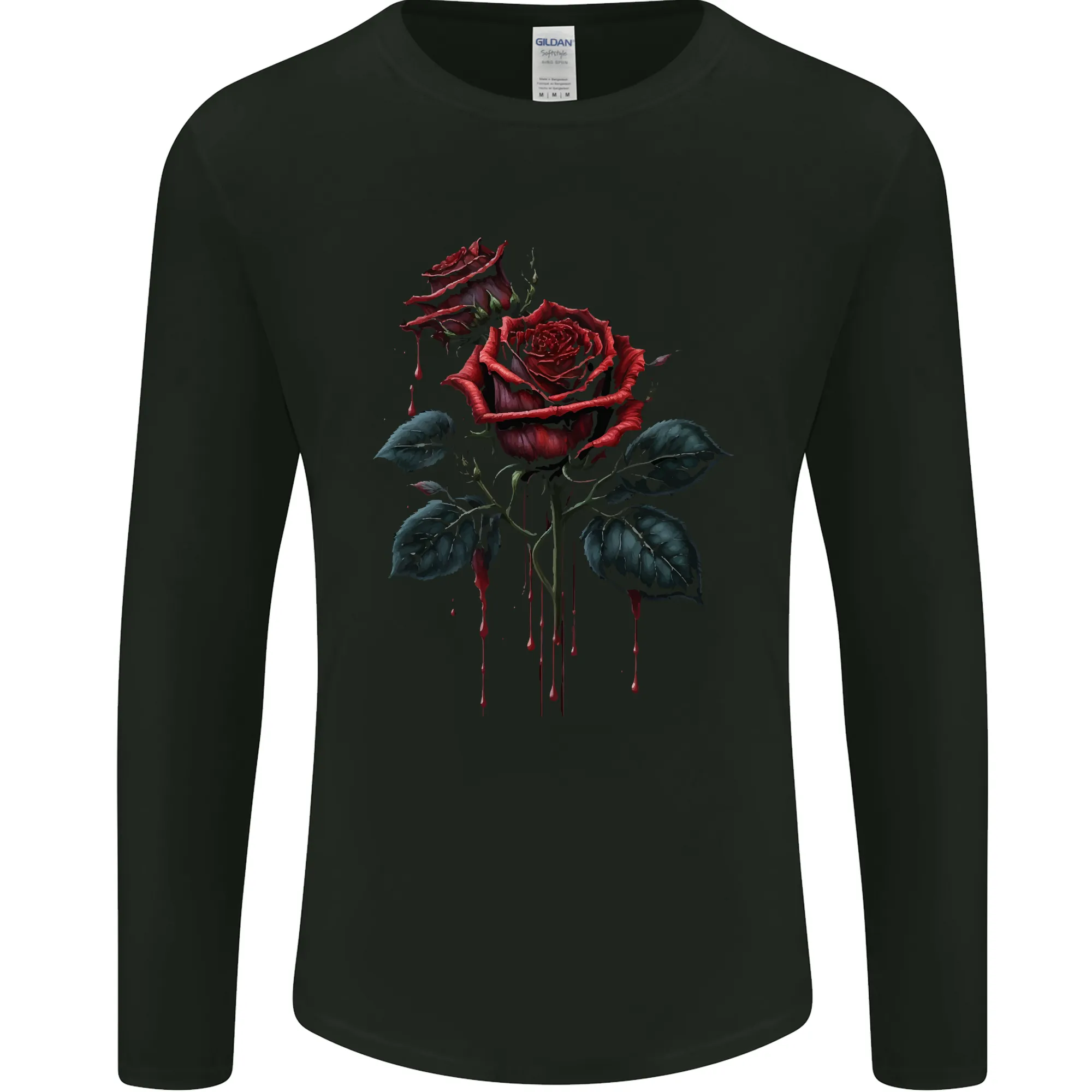 2 Roses Dripping With Blood Gothic Goth Mens Long Sleeve T-Shirt