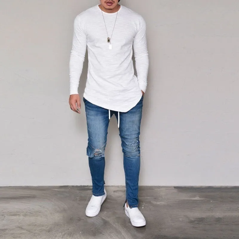 2017 New Men Casual T Shirt Cotton Long Sleeve O-Neck Silm Fit T-shirt Mens Fashion Solid Color Tshirt Men's Clothing M-2XL