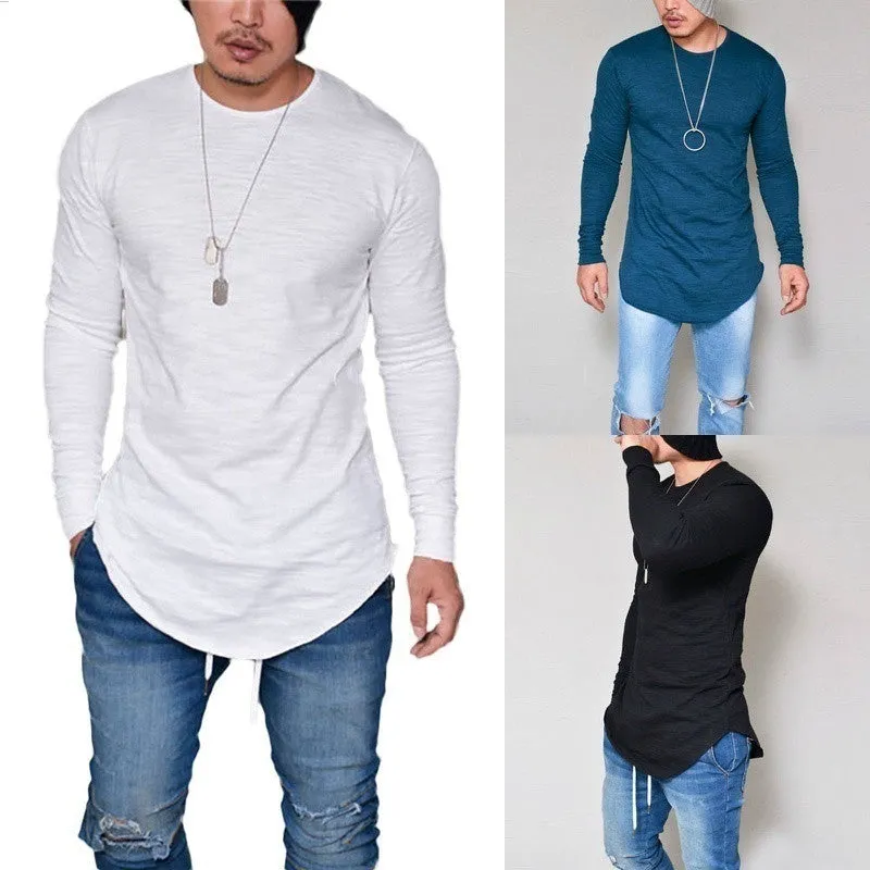 2017 New Men Casual T Shirt Cotton Long Sleeve O-Neck Silm Fit T-shirt Mens Fashion Solid Color Tshirt Men's Clothing M-2XL