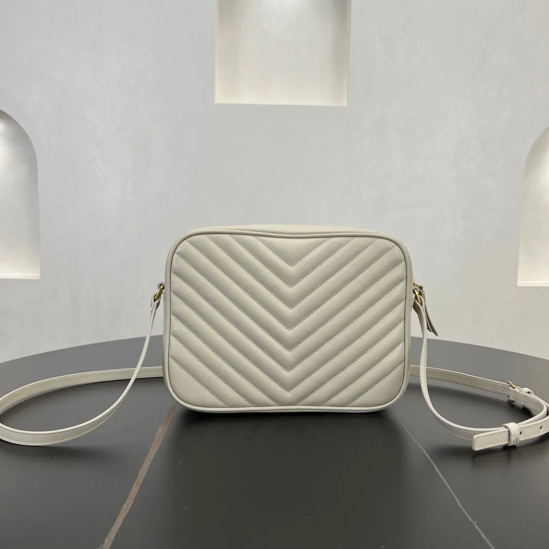 23CM milky white cowhide crossbody camera shoulder bag 520534