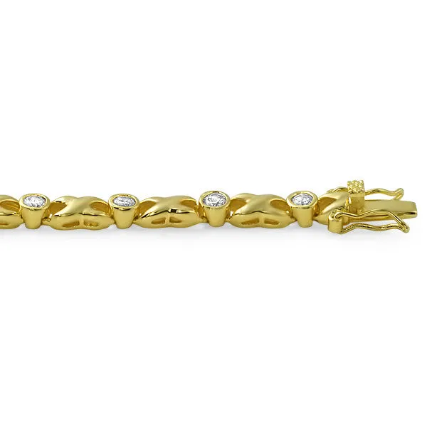 3.50 CTW Gold Tone XO Bezel Set CZ Bracelet