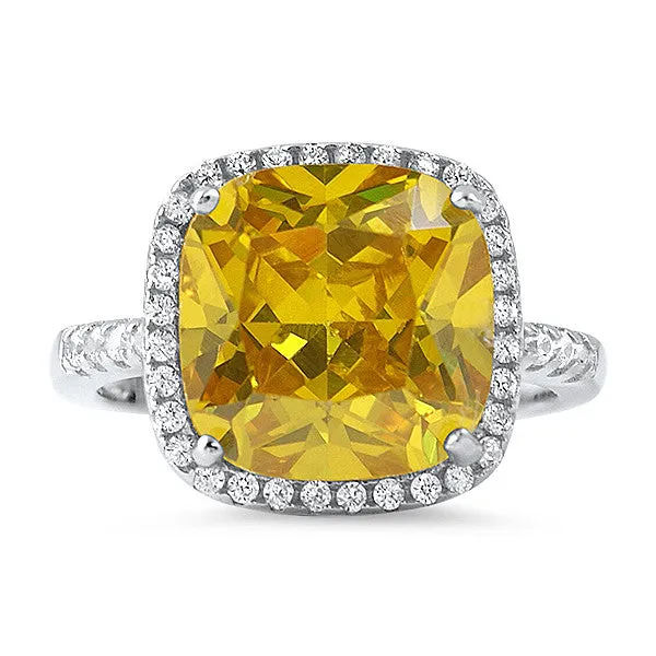 5.5 Carat Canary Cushion Cut CZ Fashion Ring