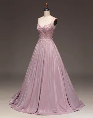 A-Line Spaghetti Straps Long Glitter Prom Dress      fg5181