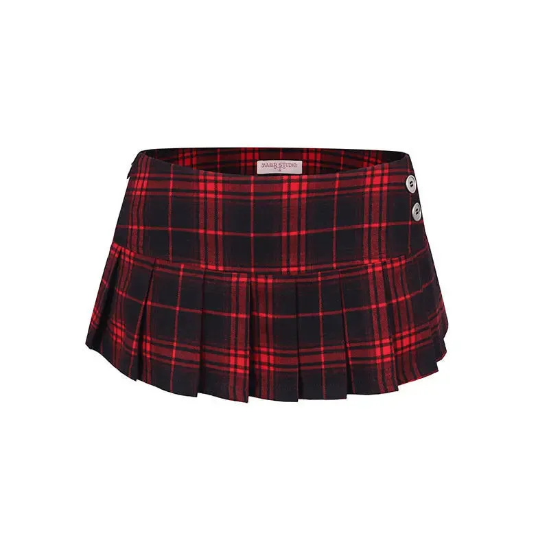 Aiertu Academy style color matching women's set short spicy two piece sets 2024 womens outifits low waisted plaid skirt sets