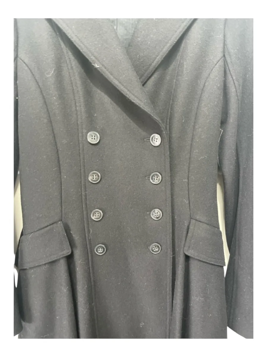 All Saints Size 8 Black Wool Blend Trench Double Breast pocket Coat