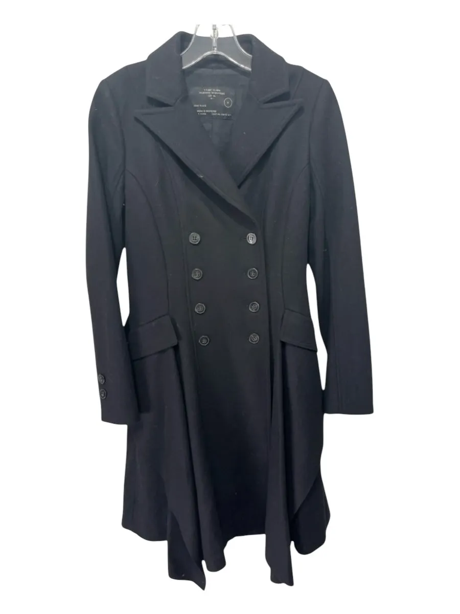 All Saints Size 8 Black Wool Blend Trench Double Breast pocket Coat
