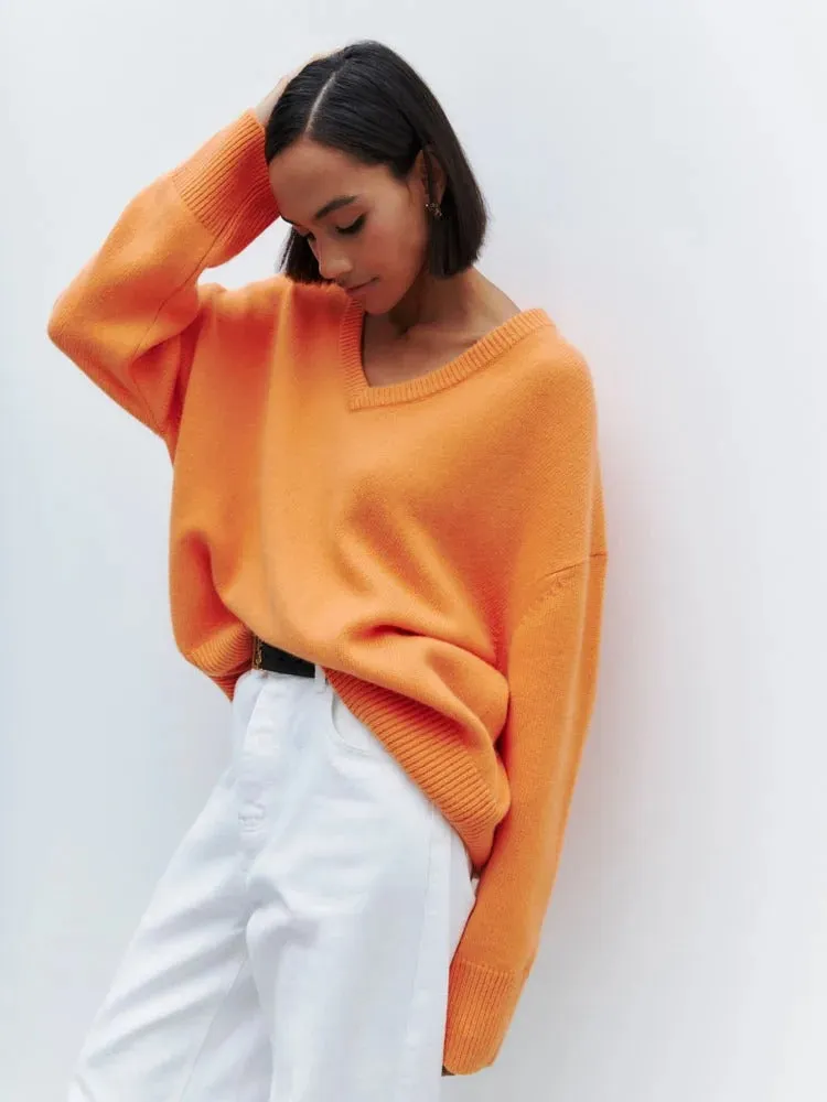 Ashore Shop V neck pull over loose sweater Winter Sweater Women