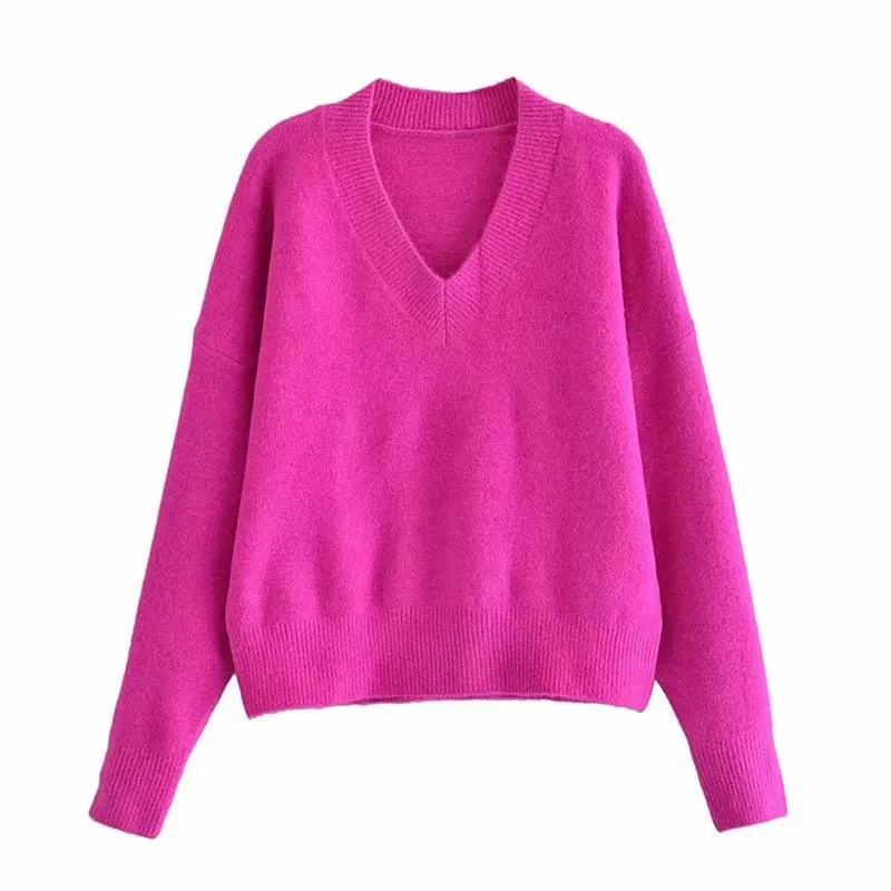 Ashore Shop V neck pull over loose sweater Winter Sweater Women