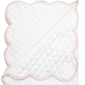 Baby Hand Quilted Satin Blanket-White with Pink Trim