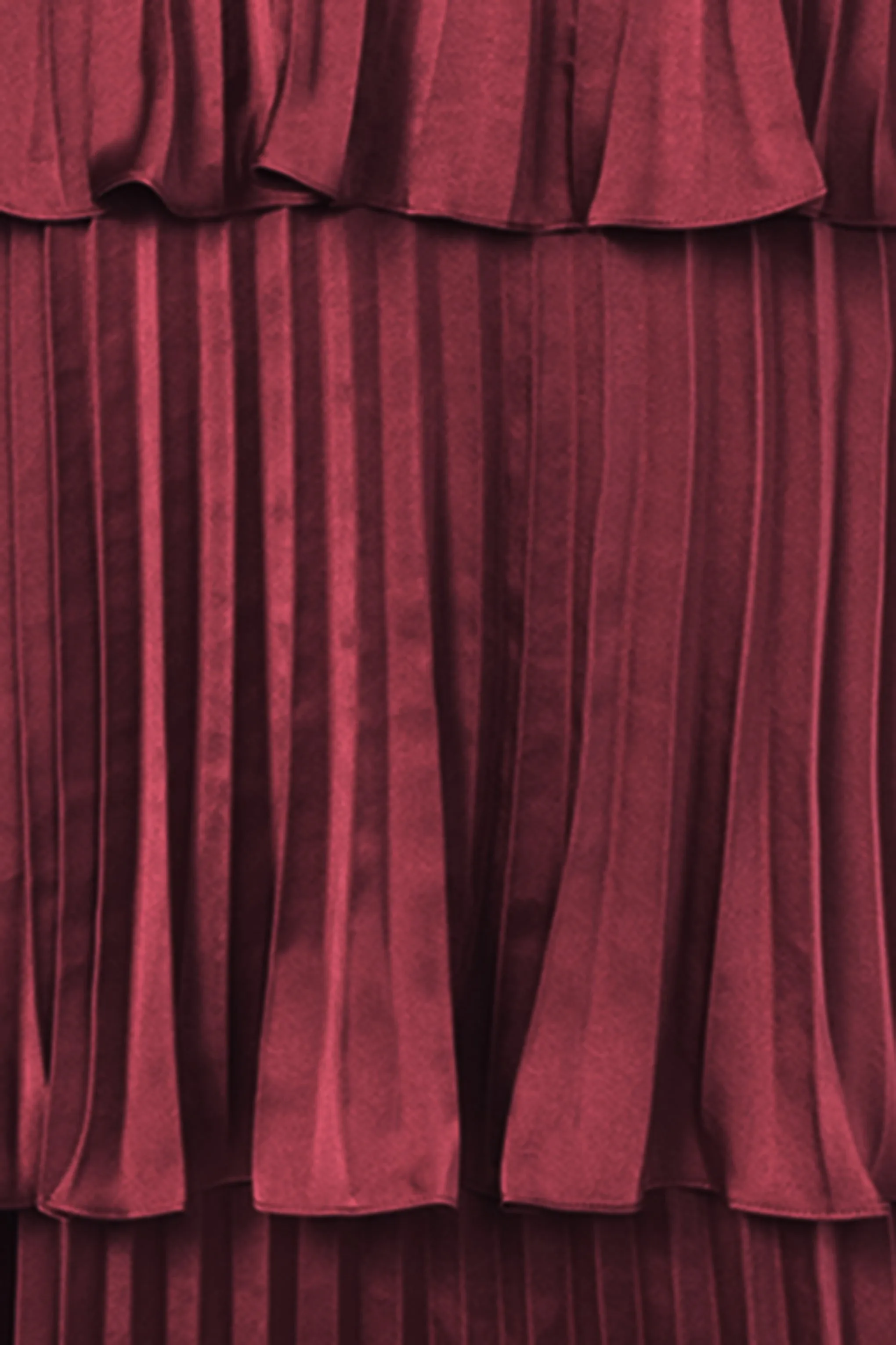 Beatrice Burgundy Satin Pleated Tiered Dress