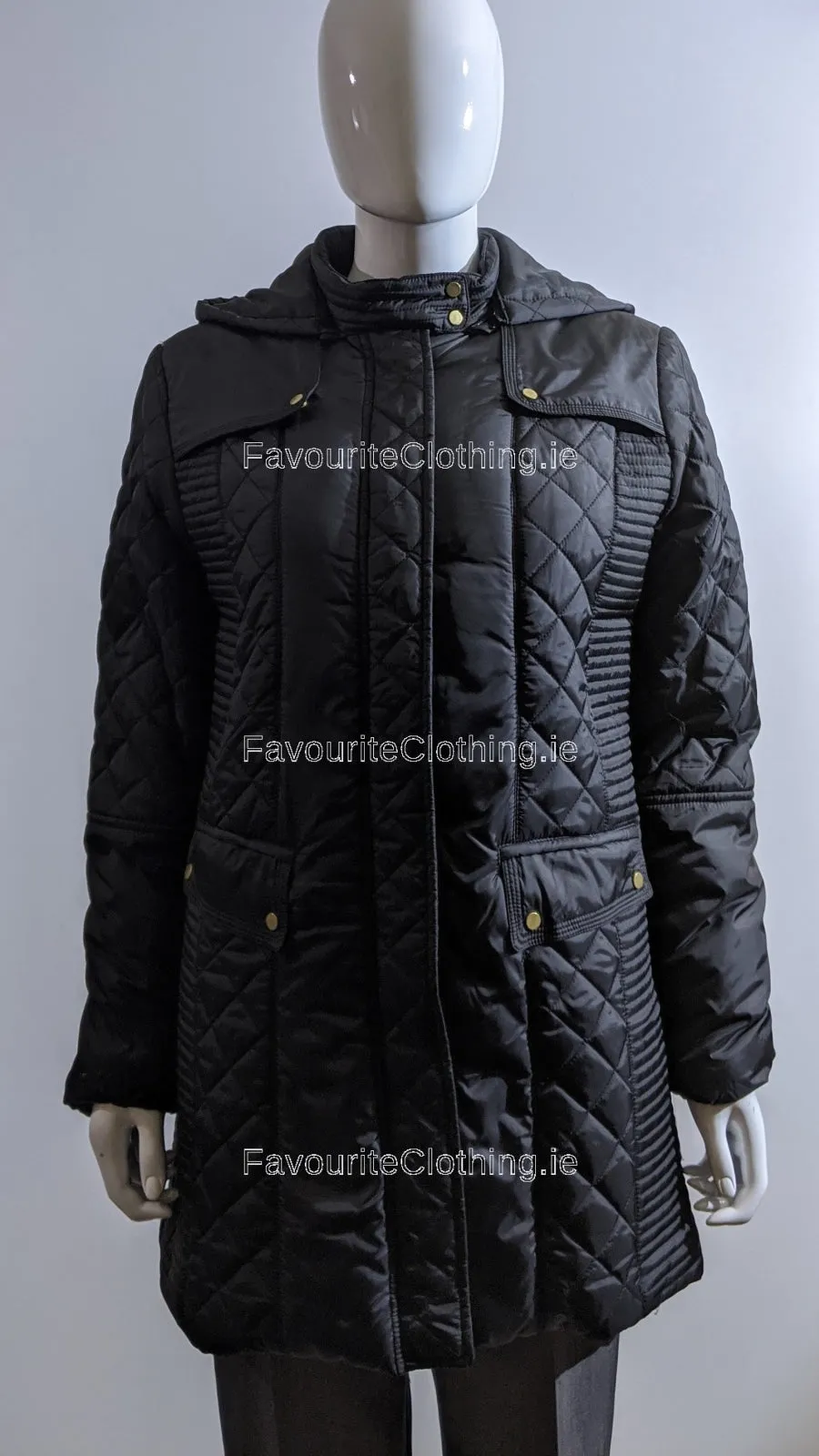 Black Padded Quilted Hooded Long Coat