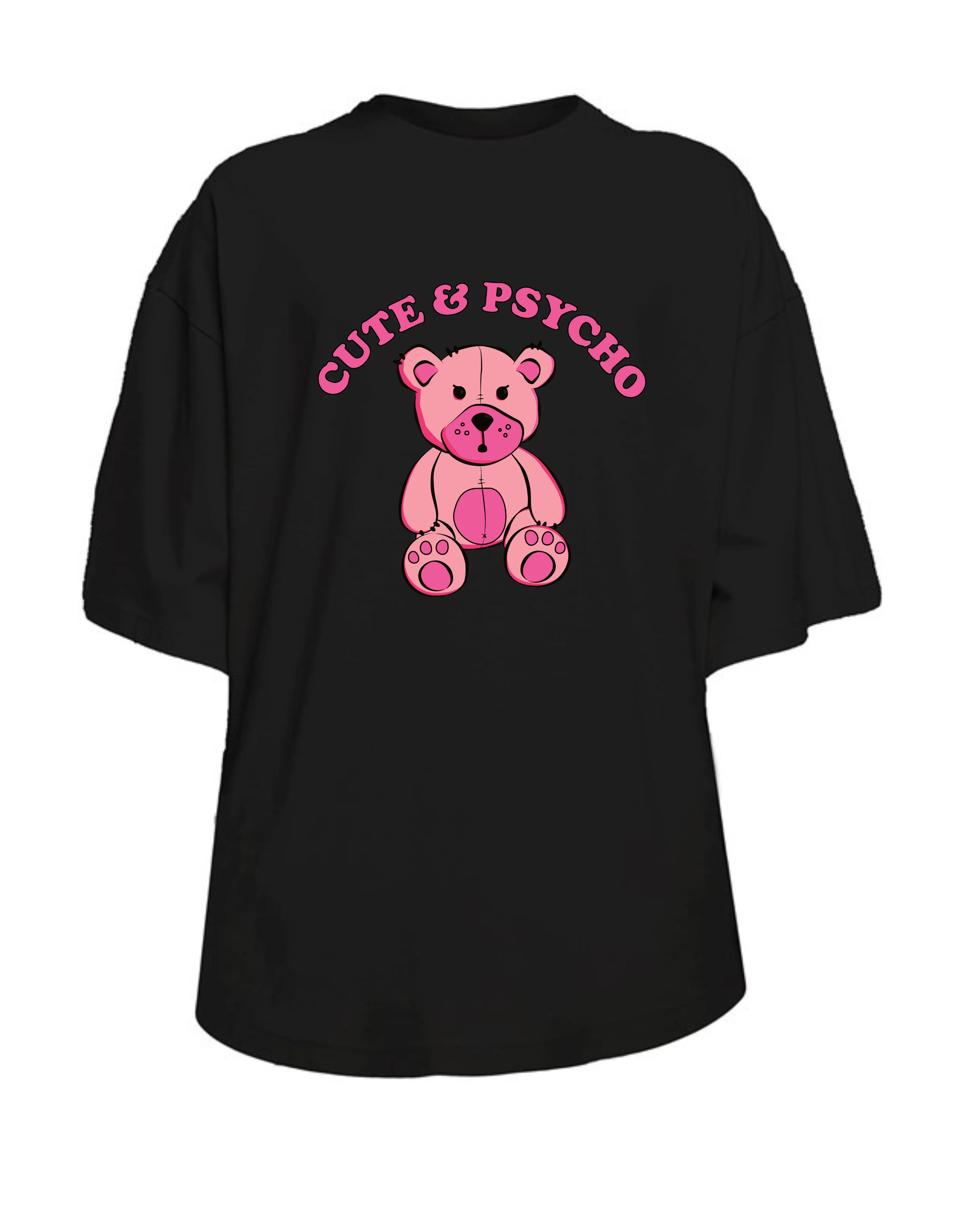Black "Cute & Psycho" Drop Sleeve Oversized Tee Dress
