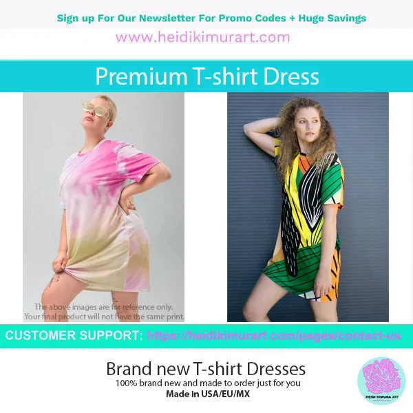 Black White Wavy T-Shirt Dress, Designer Abstract Oversized Women's T-Shirt Dress-Made in USA/EU