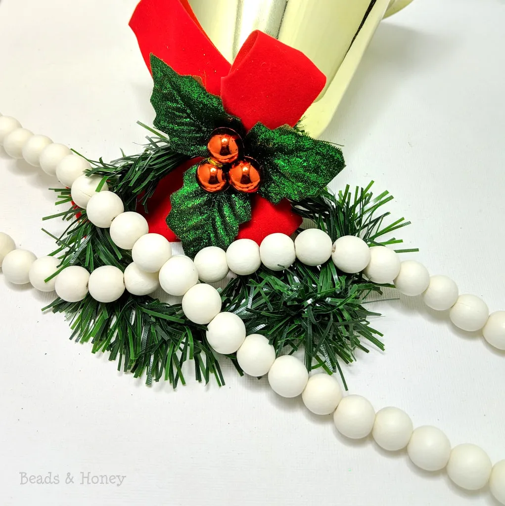 Bleached Whitewood Bead Garland Round 12mm (3 Ft Strand)