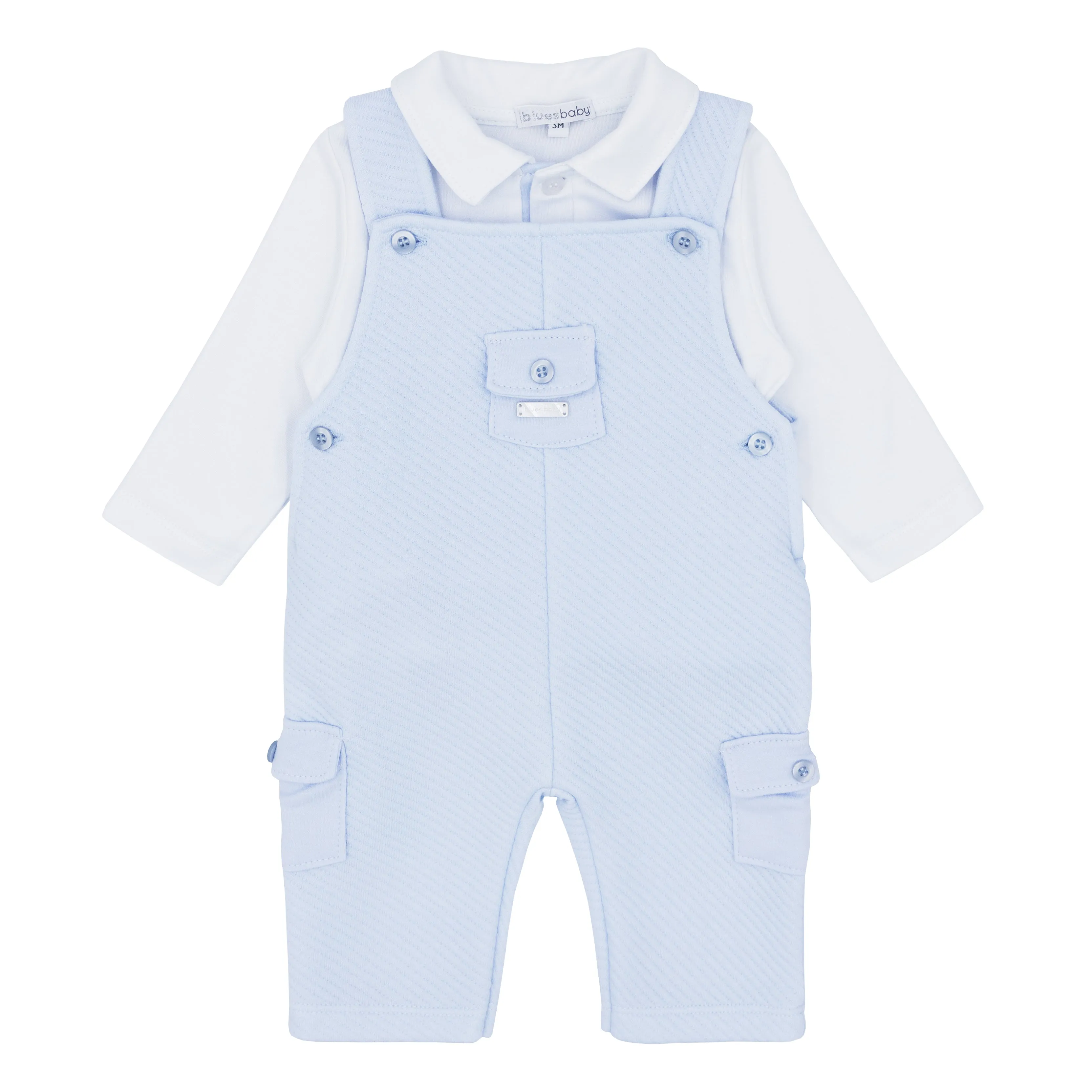 Blues Baby blue quilted dungaree set