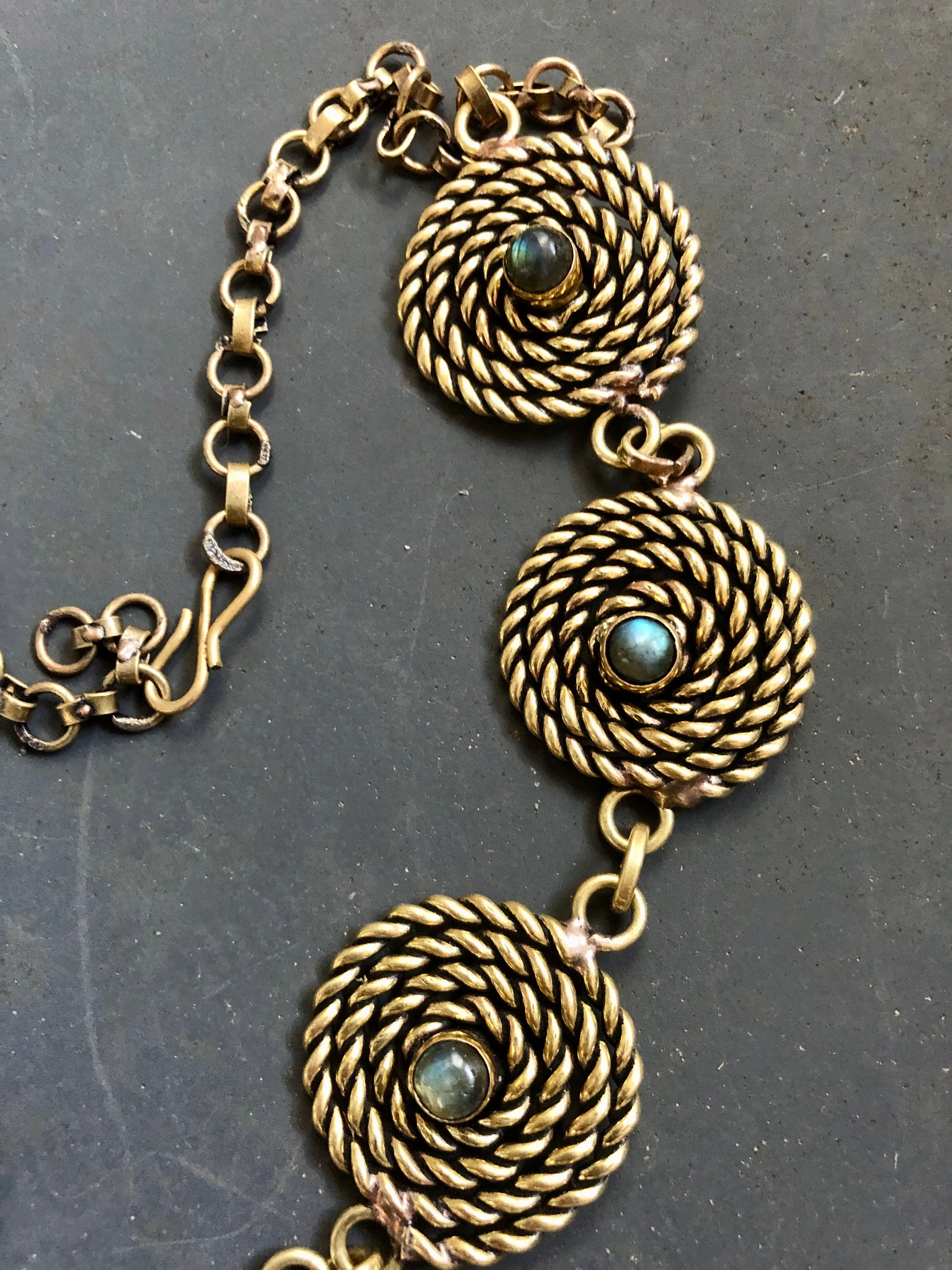 Brass Spiral Rope with Semi Precious Stone