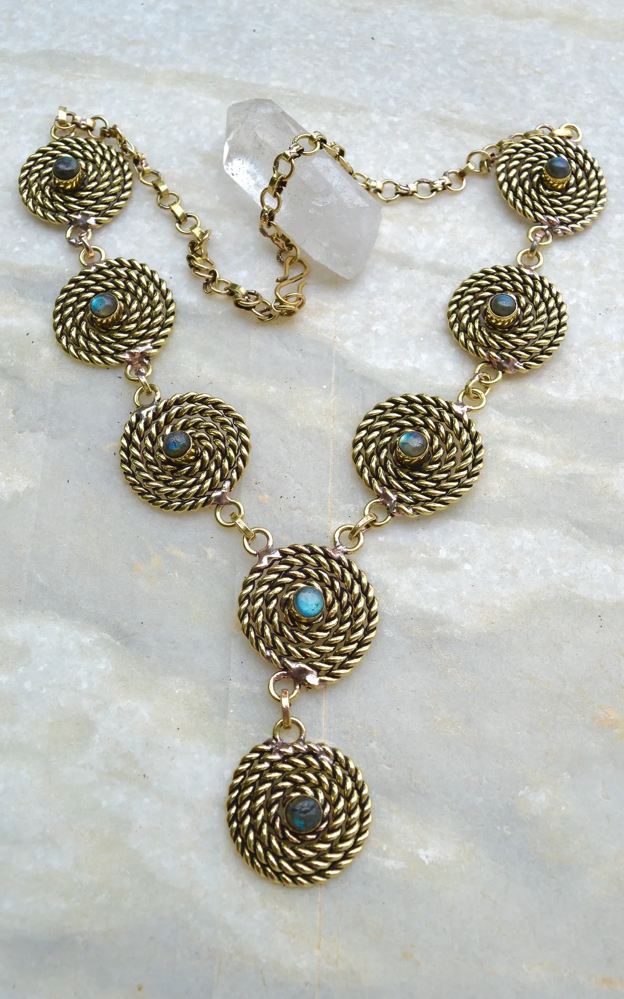 Brass Spiral Rope with Semi Precious Stone