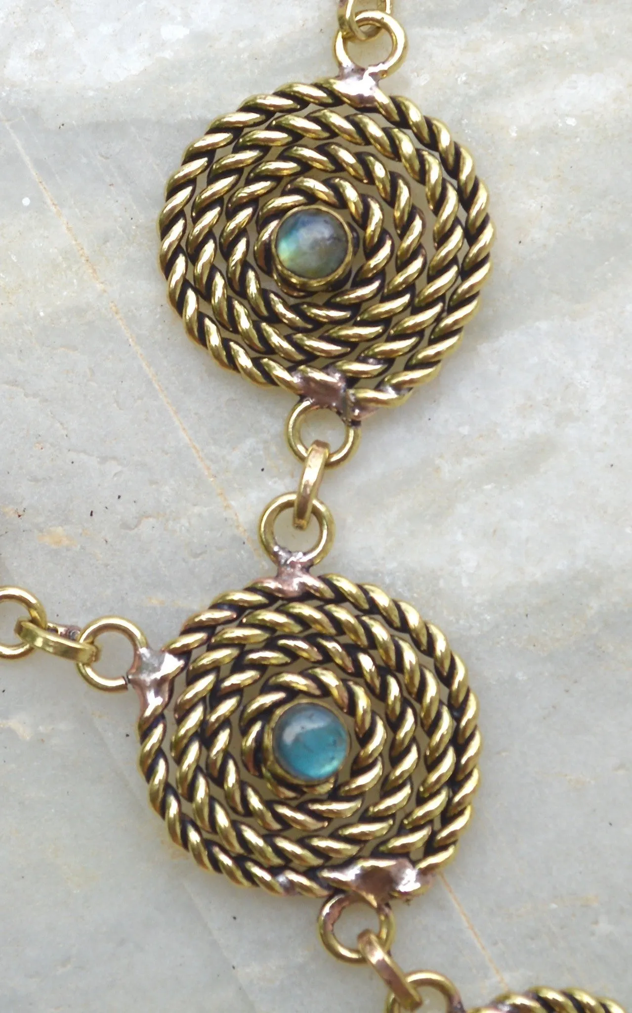 Brass Spiral Rope with Semi Precious Stone