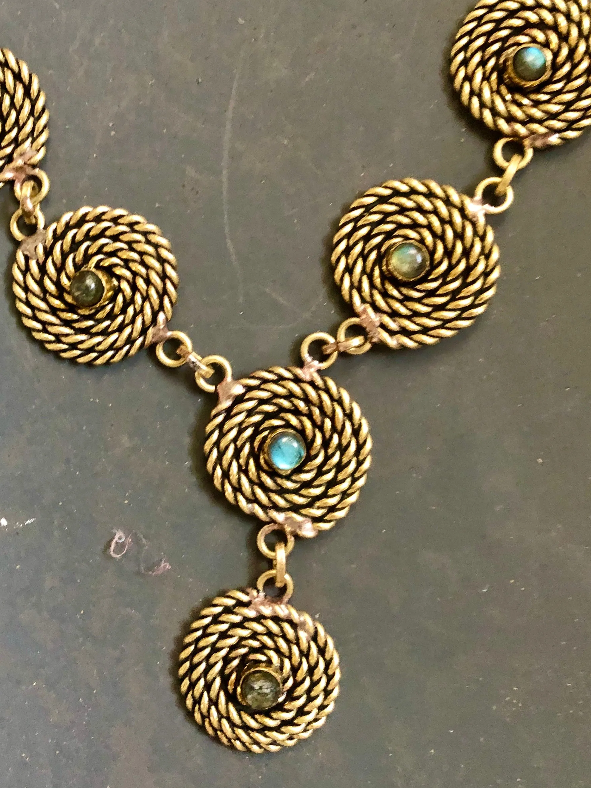 Brass Spiral Rope with Semi Precious Stone