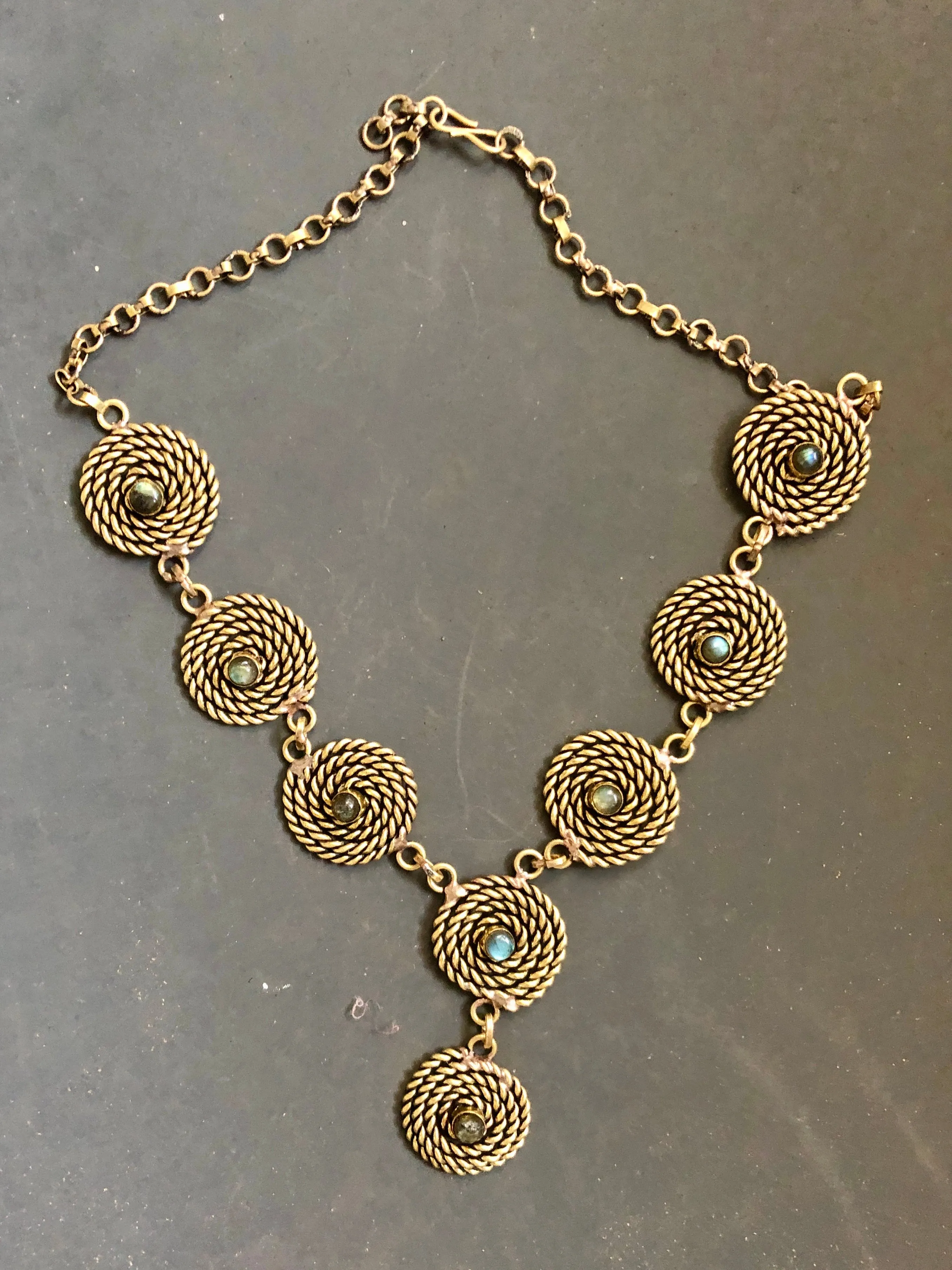 Brass Spiral Rope with Semi Precious Stone