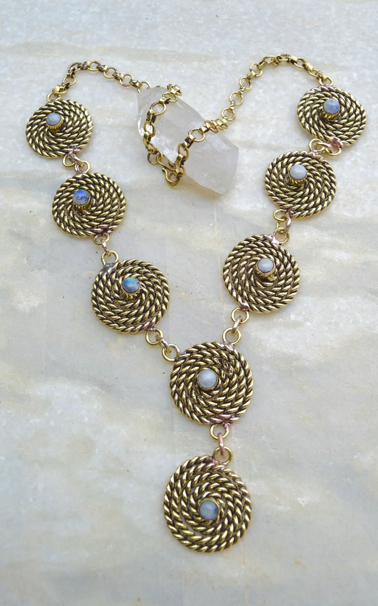 Brass Spiral Rope with Semi Precious Stone