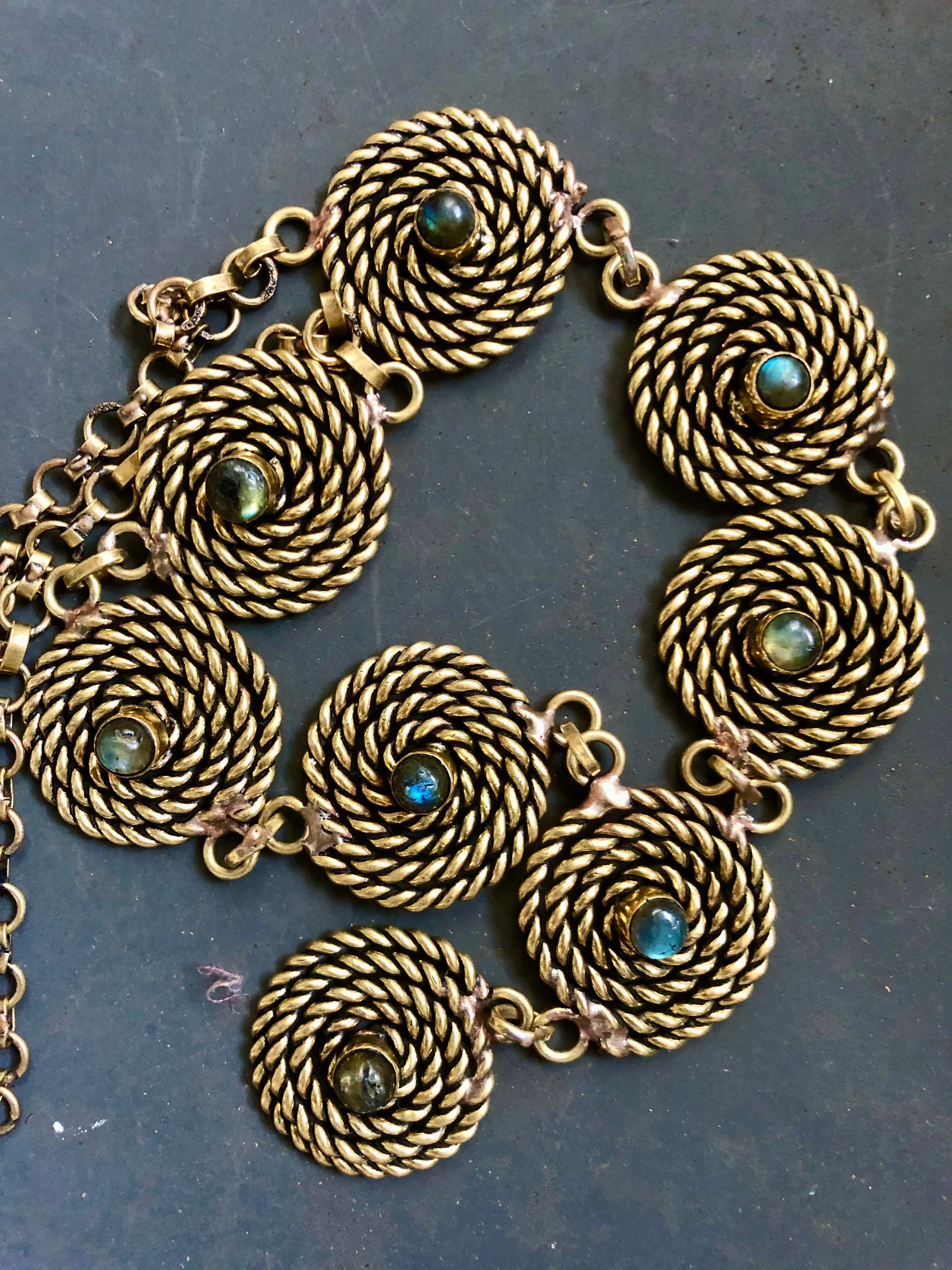 Brass Spiral Rope with Semi Precious Stone