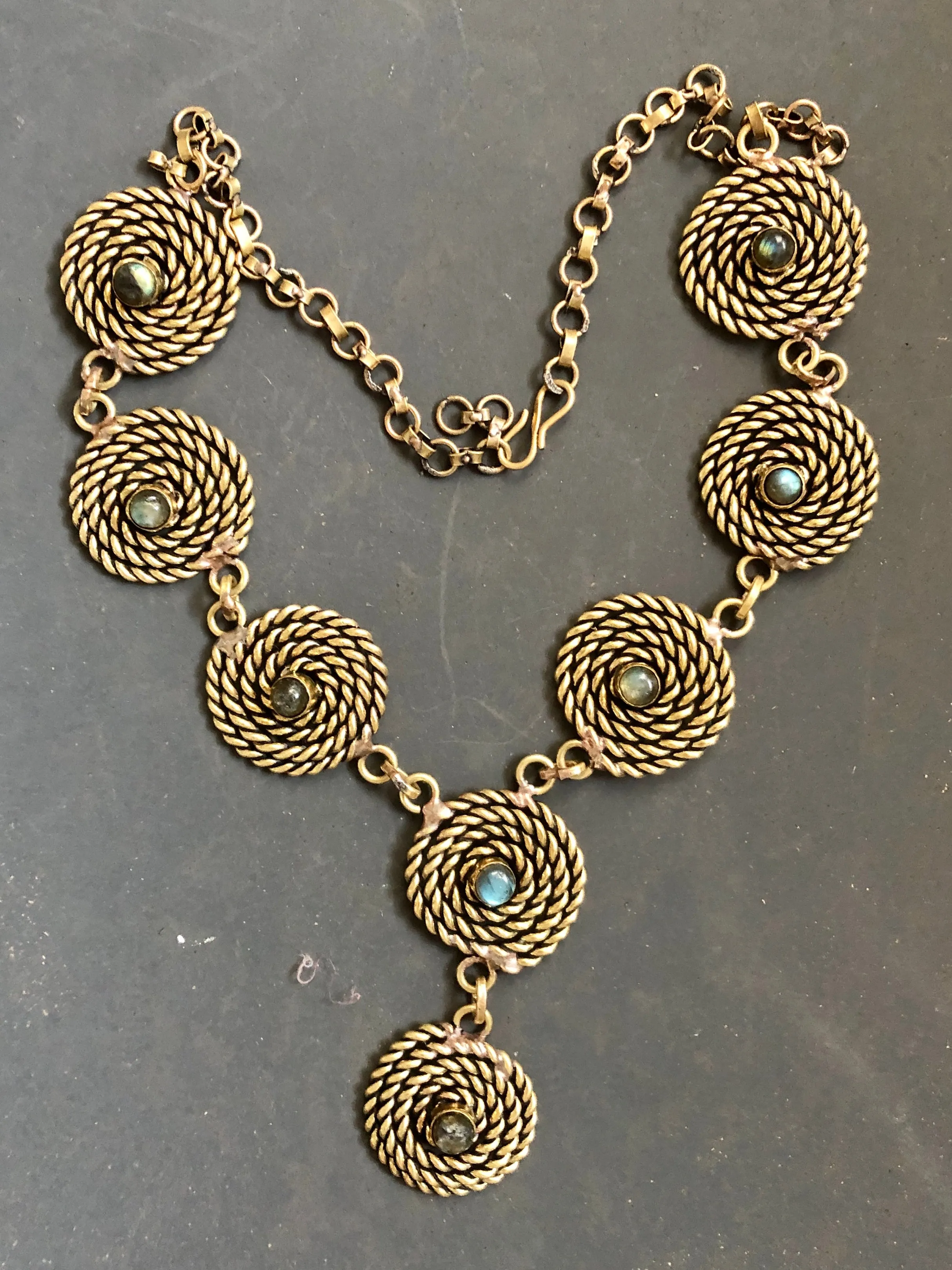 Brass Spiral Rope with Semi Precious Stone