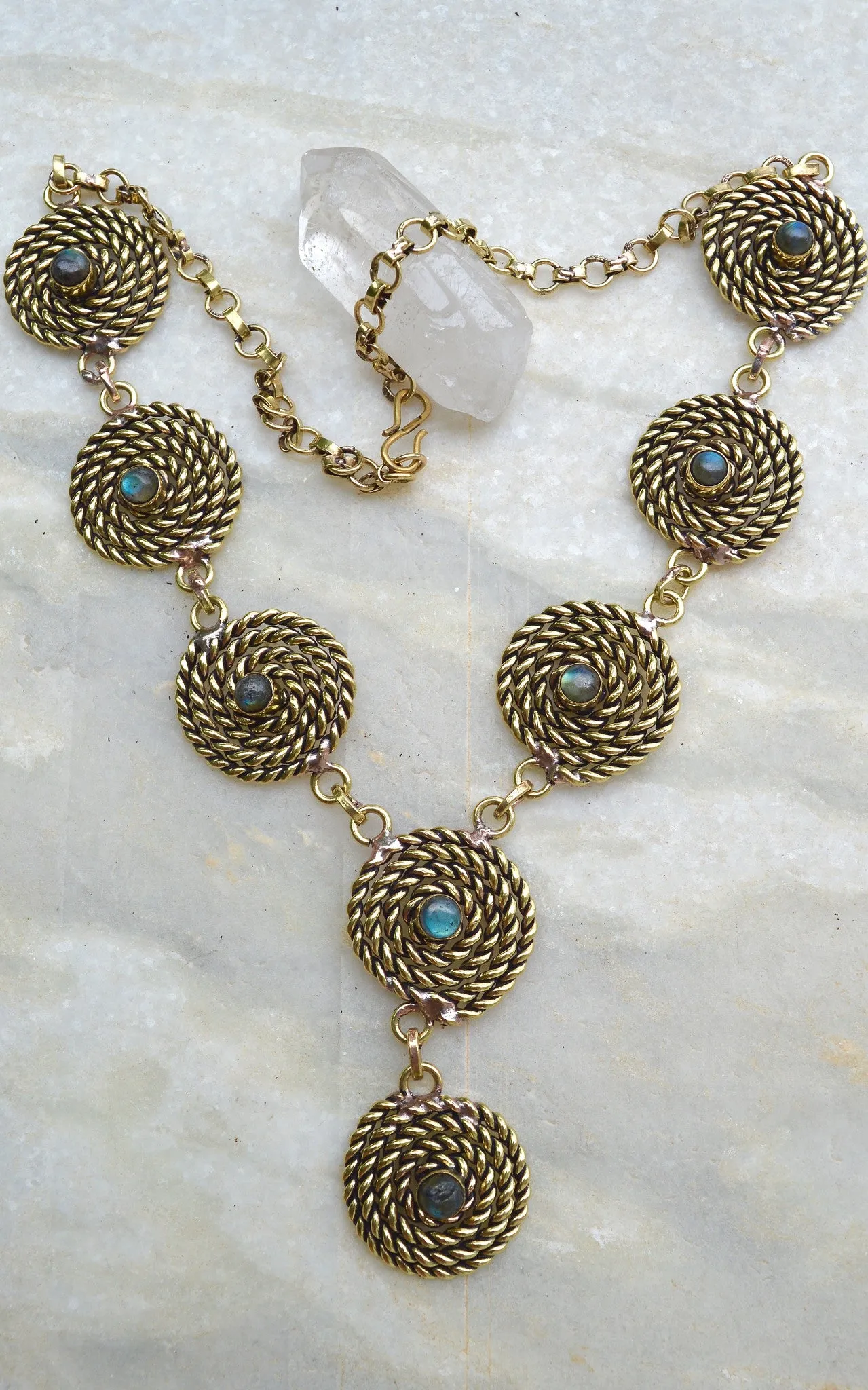 Brass Spiral Rope with Semi Precious Stone