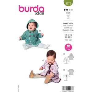 Burda Style Pattern 9270 Babies' Hooded Jacket, Coat with Tie Bands B9270
