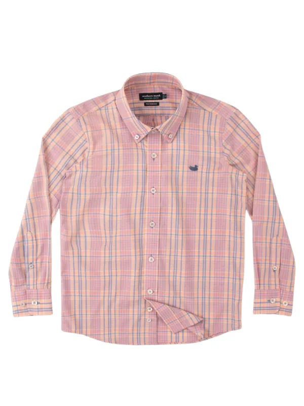 Caicos YOUTH Performance Dress Shirt in Peach & Purple by Southern Marsh