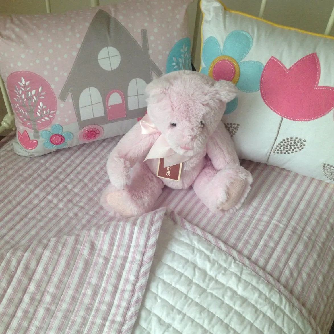 Cameron Cotton Quilted Cot Coverlet Baby Blanket in Pink & White