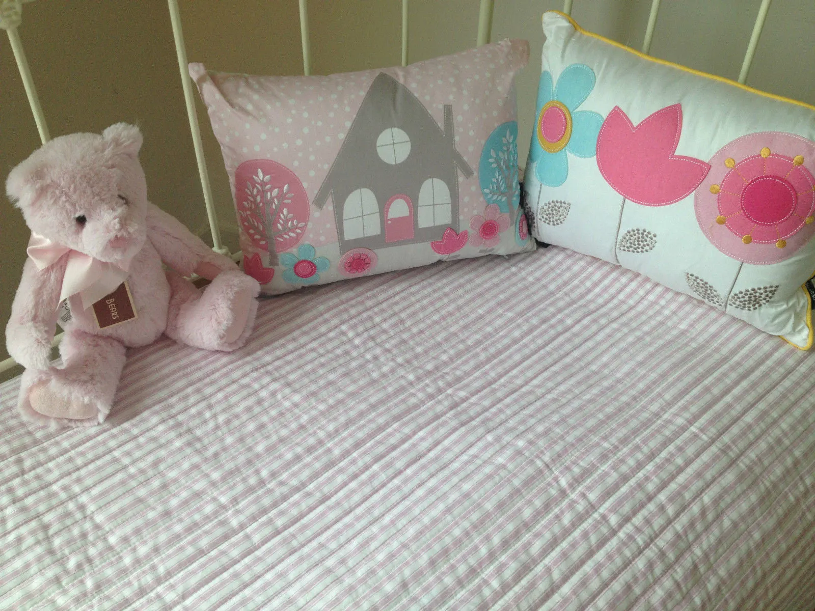 Cameron Cotton Quilted Cot Coverlet Baby Blanket in Pink & White