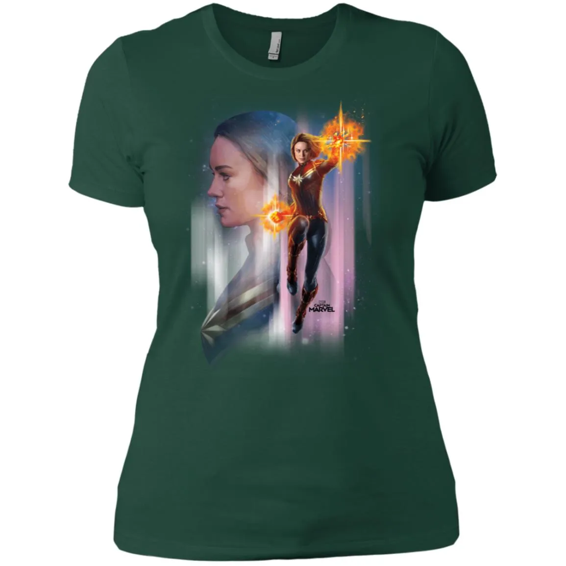 Captain Marvel Flying Space Portrait Women Cotton T-Shirt
