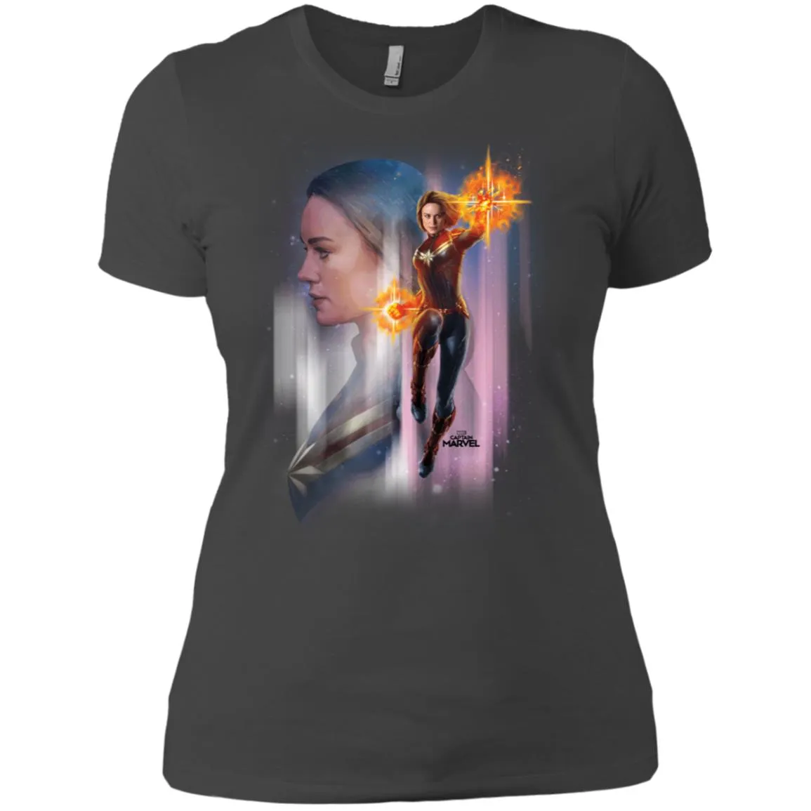 Captain Marvel Flying Space Portrait Women Cotton T-Shirt