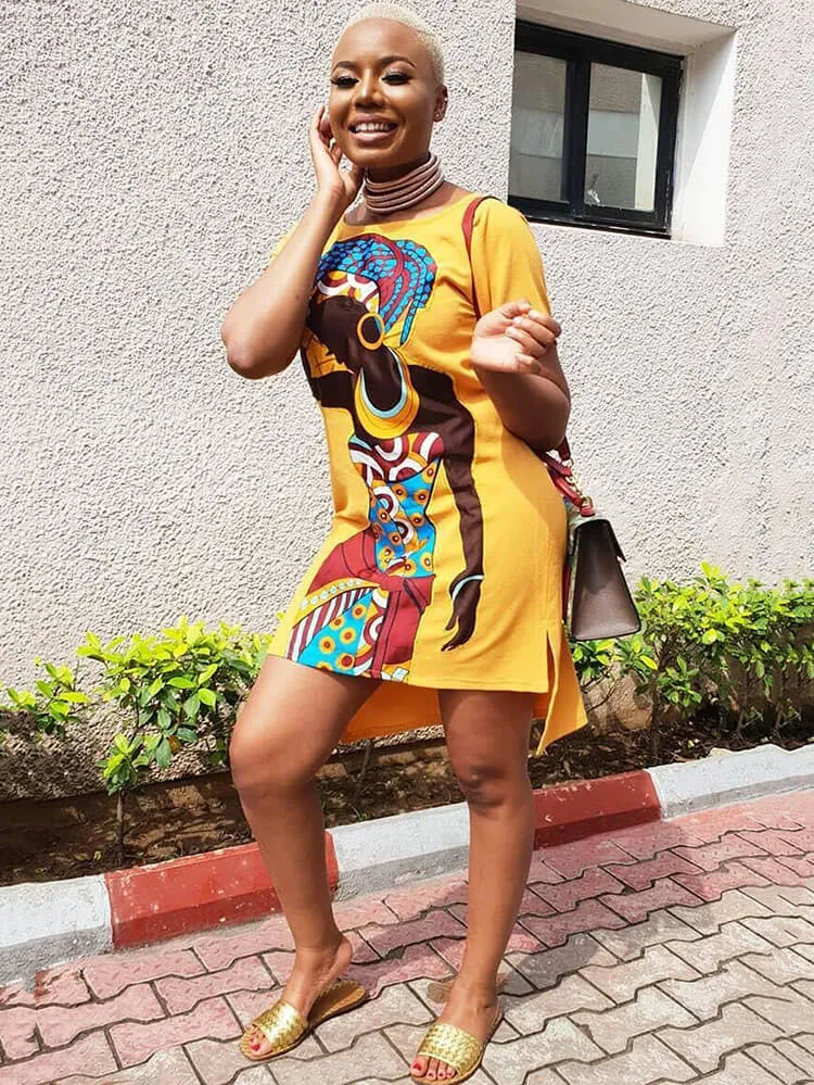 Casual Short Sleeve Tunic African Print Mini Dress