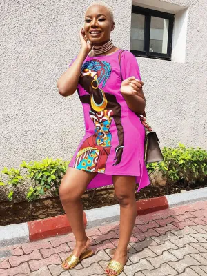 Casual Short Sleeve Tunic African Print Mini Dress