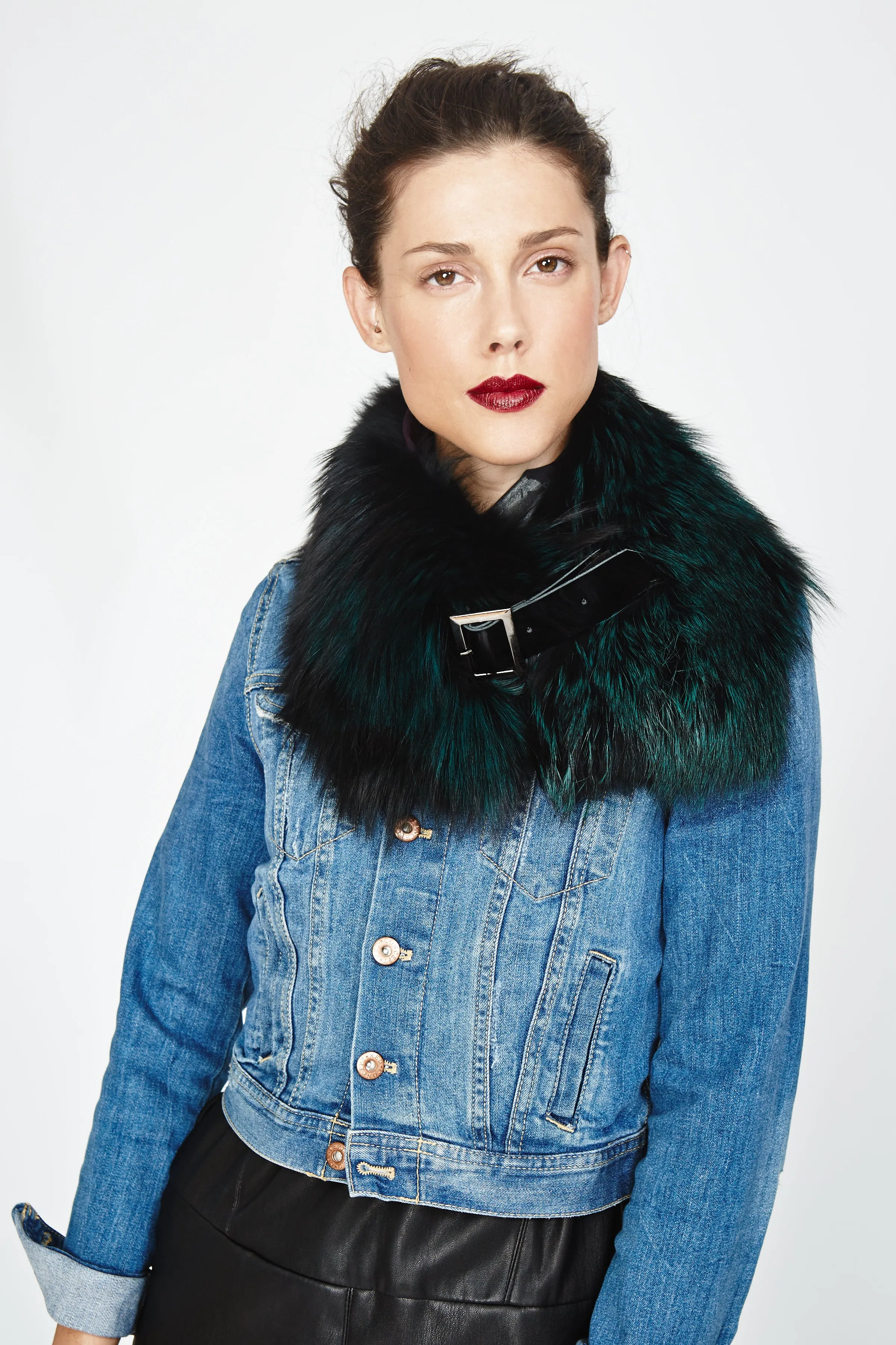 Chelsea Emerald Silver Fox Fur Collar