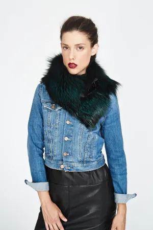 Chelsea Emerald Silver Fox Fur Collar
