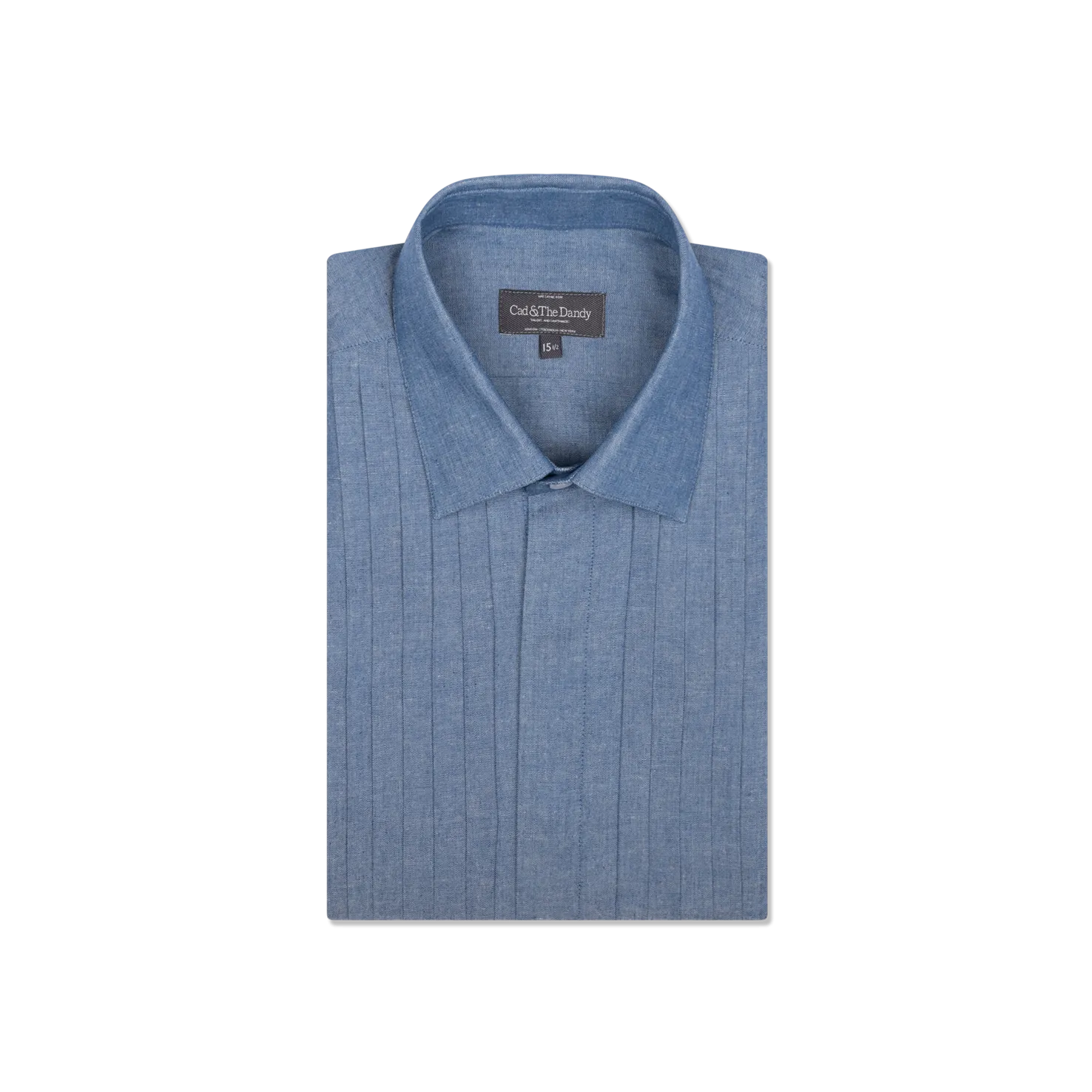 Classic Collar Pleated Dress Shirt in Denim