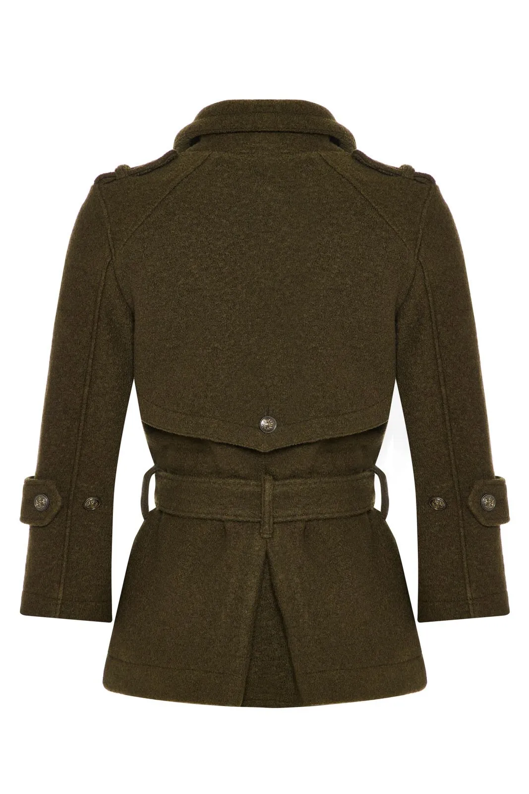 CLAUDIA Khaki Boiled Wool Belted Military Gilet