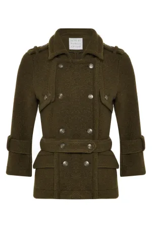 CLAUDIA Khaki Boiled Wool Belted Military Gilet