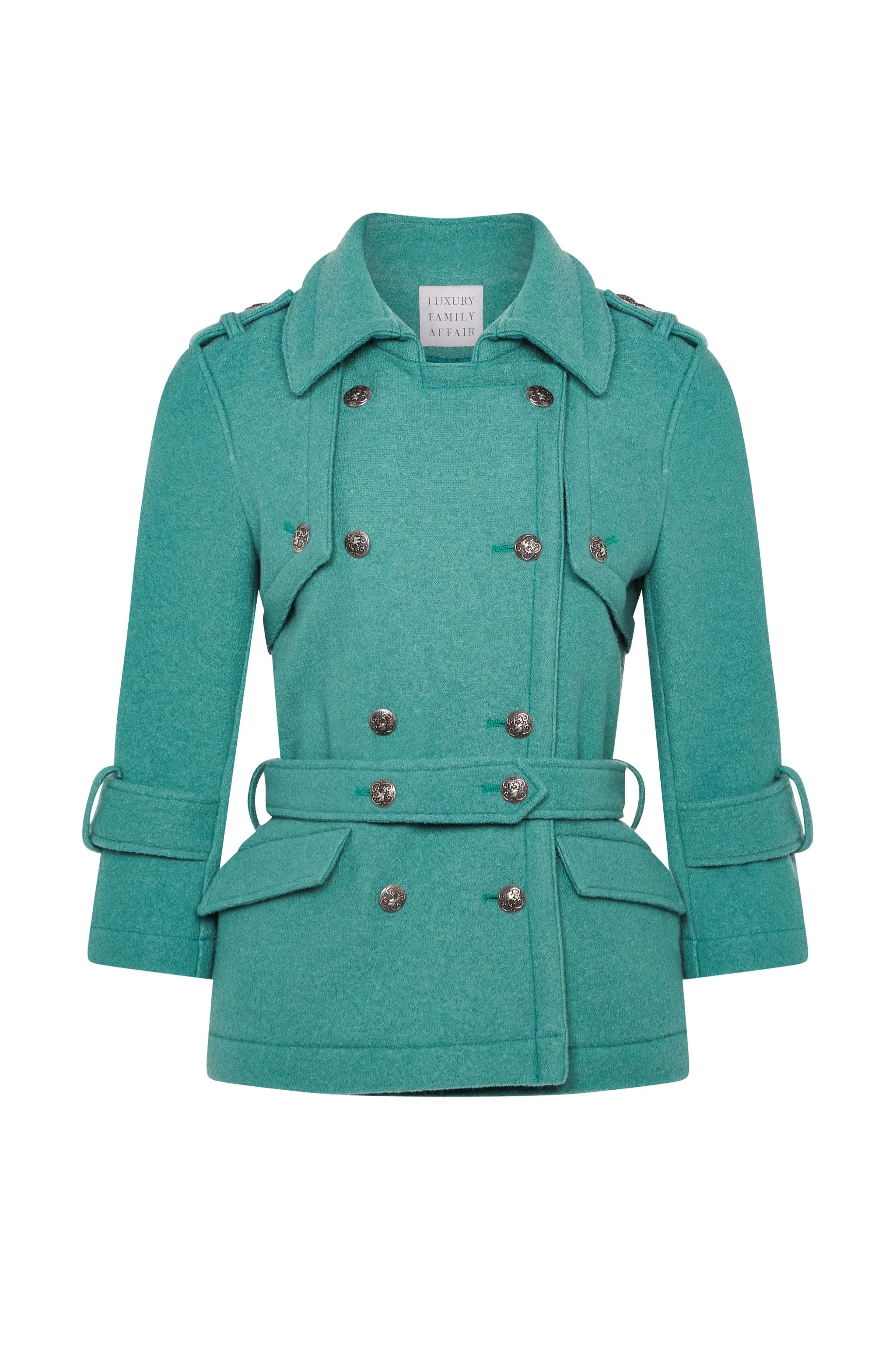 CLAUDIA Mint Boiled Wool Belted Military Jacket