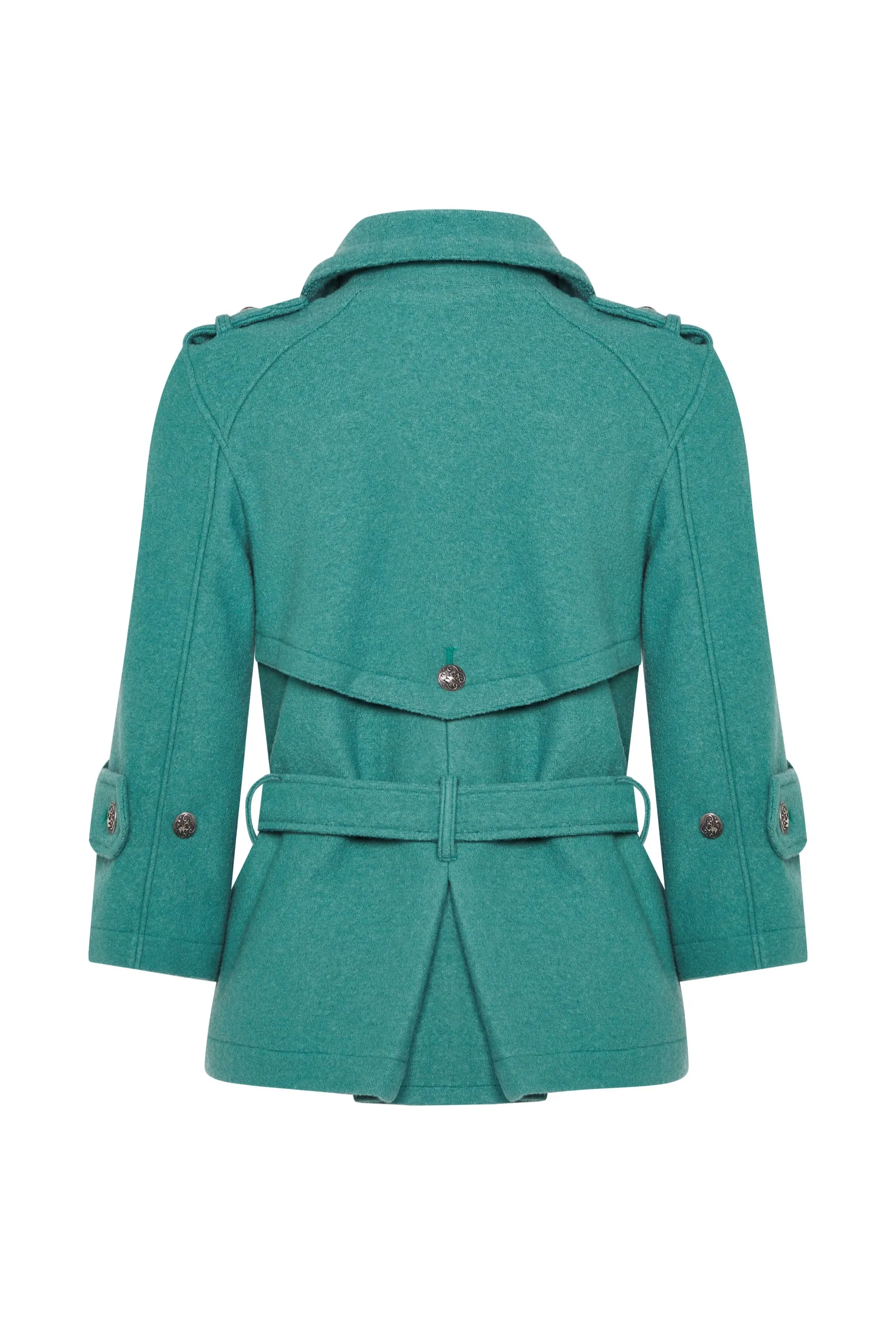CLAUDIA Mint Boiled Wool Belted Military Jacket