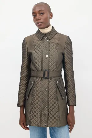 Dark Brown Belted Quilted  Coat