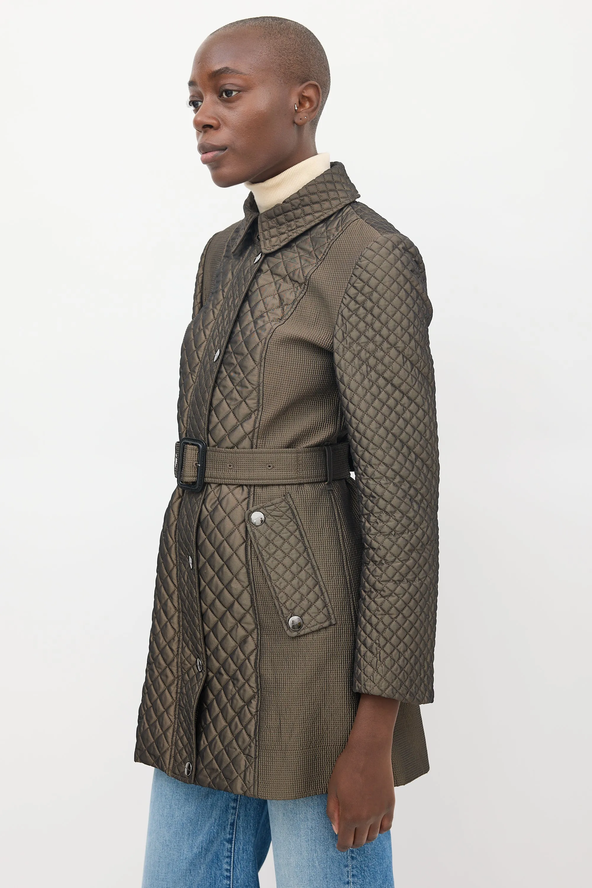 Dark Brown Belted Quilted  Coat