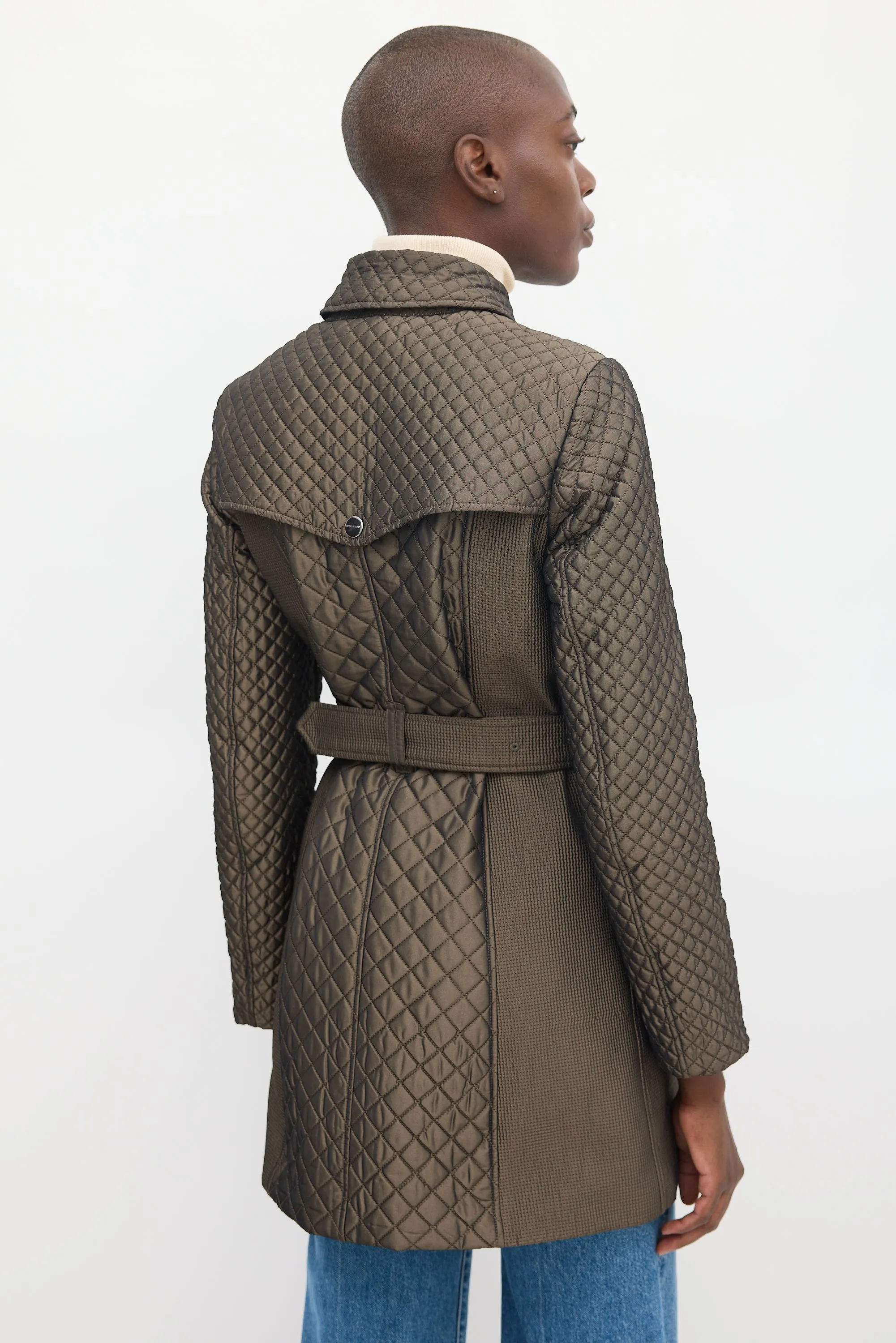 Dark Brown Belted Quilted  Coat