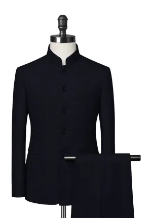 Dark Navy Blue Mandarin Collar Suit